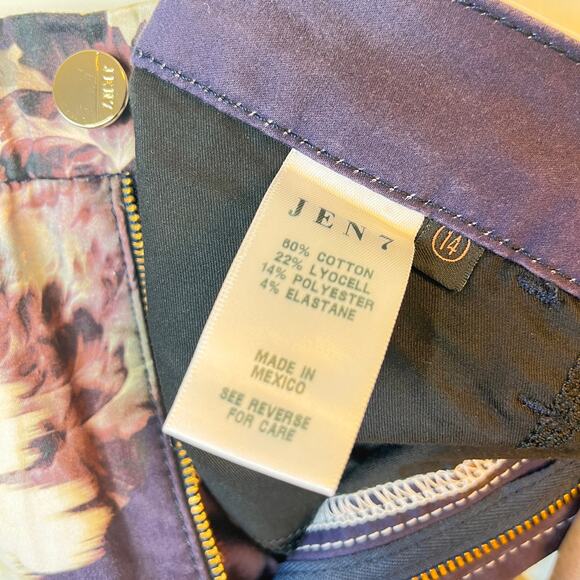 JEN7 by 7 for All Mankind Purple White Floral Sateen Skinny Pants Size 14 NWOT - Picture 7 of 13